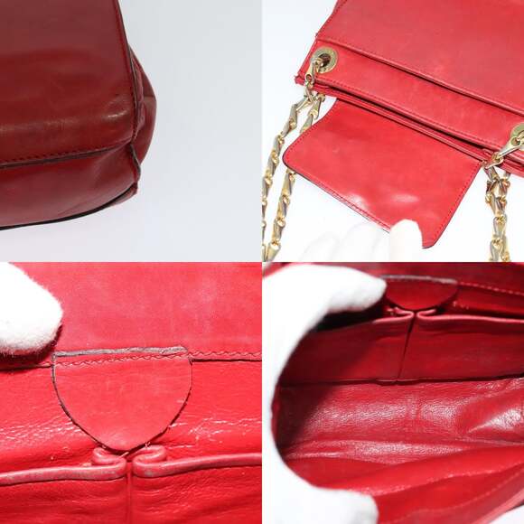 CELINE Chain Shoulder Bag Leather Red Gold - Picture 11 of 12
